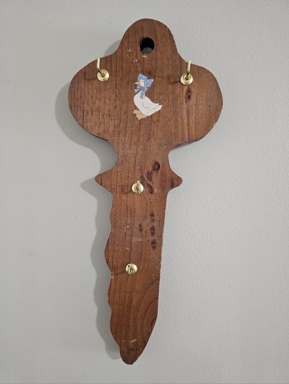Handmade Wooden Goose Key Holder Rack Vintage 1990s Farmhouse Cottage Wall Hook